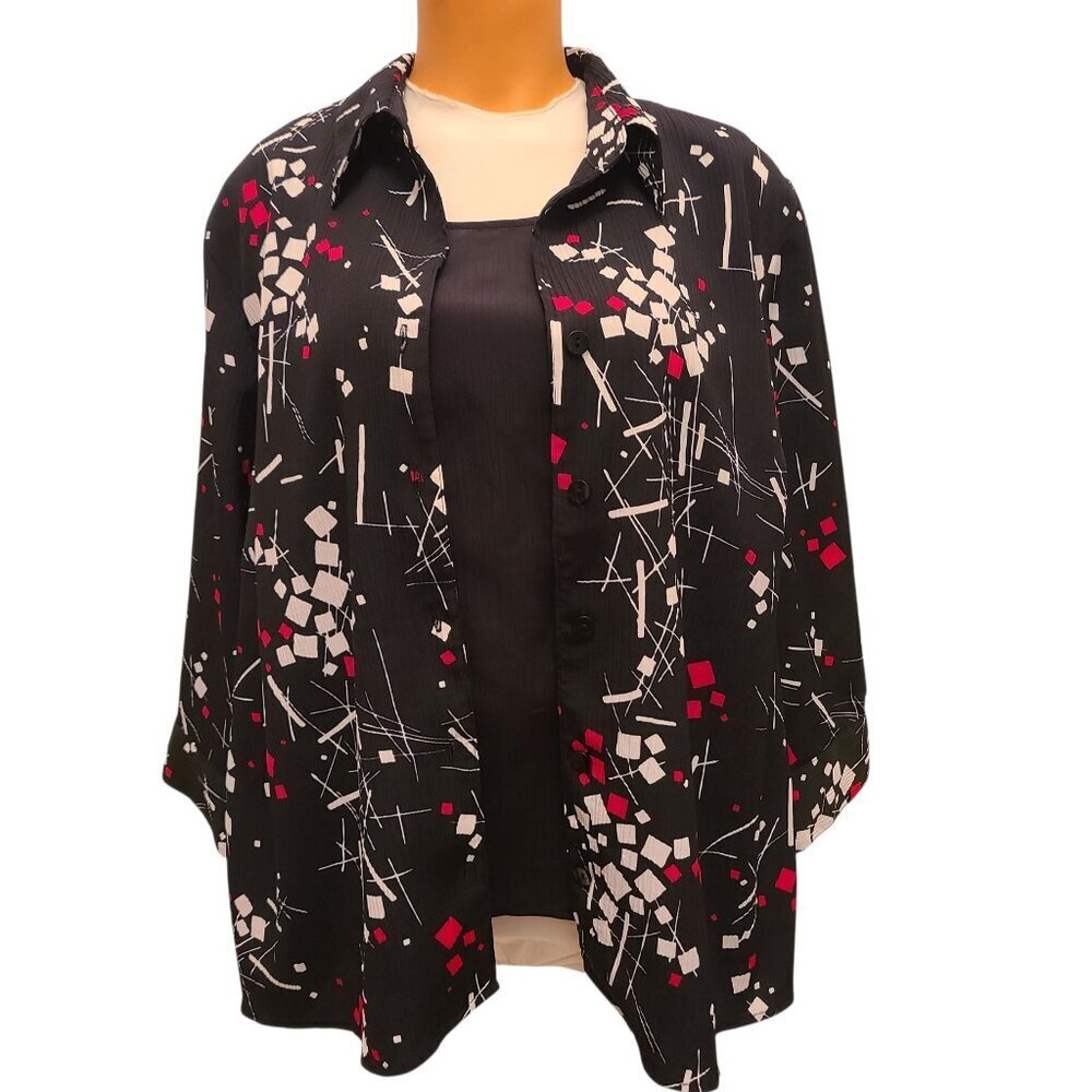 White Stag Womens Layered Twin 2Fer Blouse Size 3X (22W-24W) Black Red